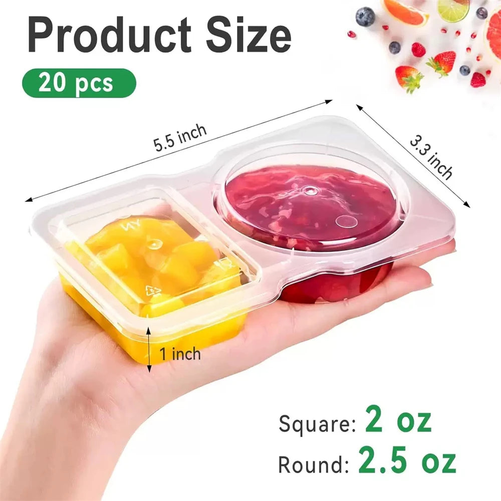 20Pcs Reusable Double Compartment Snack & Sauce Containers