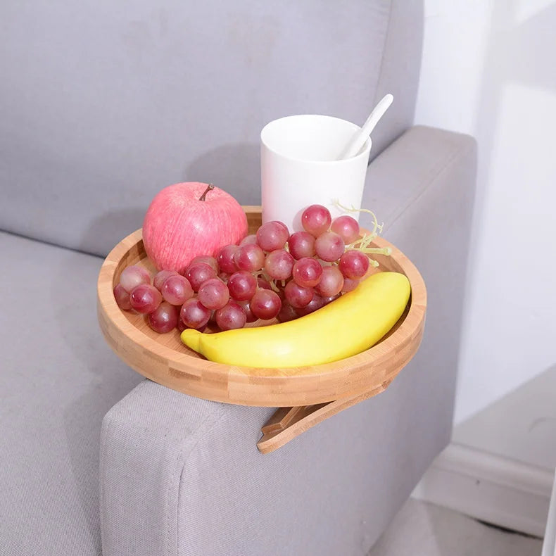 Natural Wooden Clip-On Sofa Tray for Snacks and Remote Control