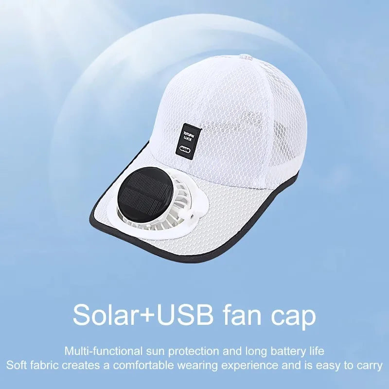 Outdoor Solar-Powered Fan Cap for Summer Sun Protection