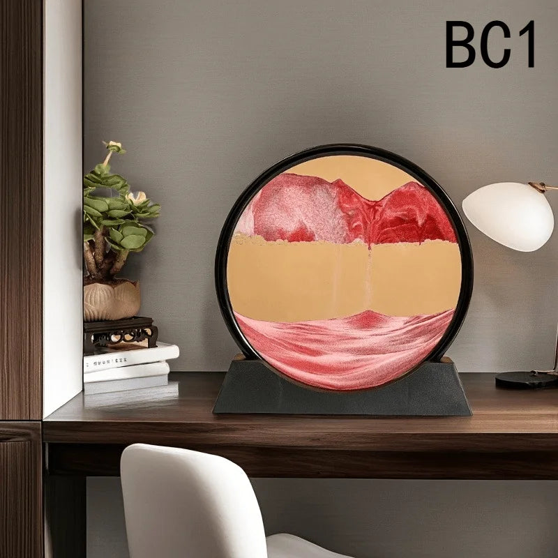 12inch 3D Hourglass Quicksand Moving Sand Art Picture Round Glass Deep Sea Sandscape Craft Flowing Paint Home Office Work Decor