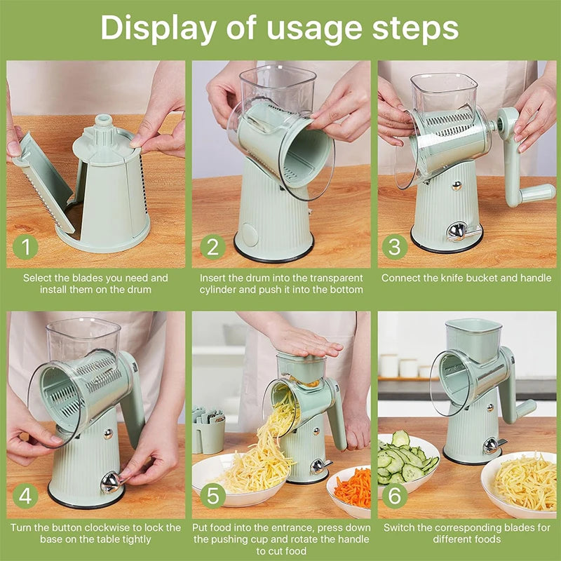 5 in 1 Rotary Grater Hand Crank Cheese Grater Vegetable Slicer Kitchen Mandoline Vegetable Slicer Shredder For Carrot Potato