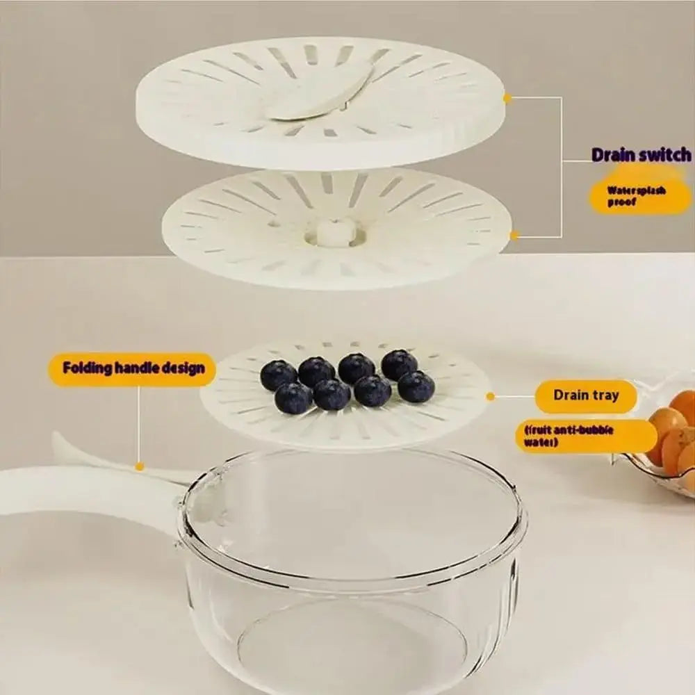Kitchen Double Layer Drain Basket Bowl Fruit Washing Basket With Lid and Handle Household Portable Storage Container