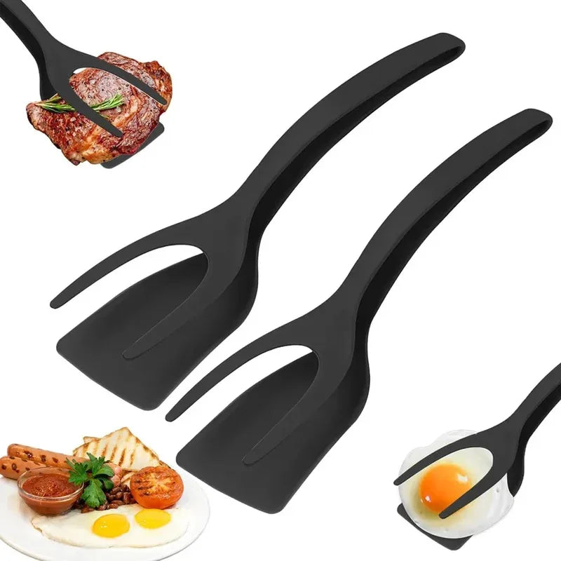 2 in 1 Spatula with Tongs - Non-Stick Egg & Pancake Tool