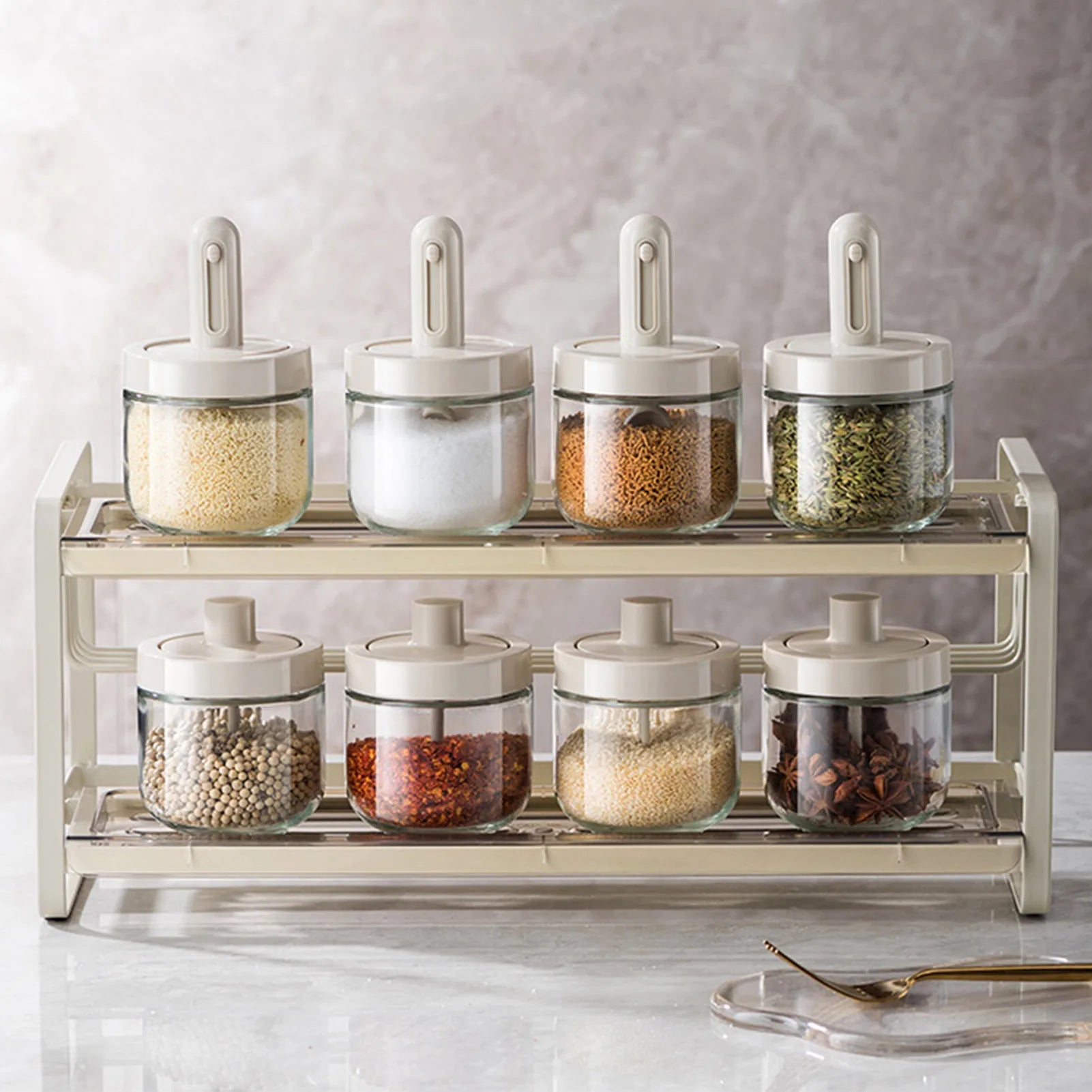 Moisture-Proof Glass Spice Jar Kitchen Seasoning Jar With Spoon Set Seasoning Box Canister Sugar Storage Pots Salt Container