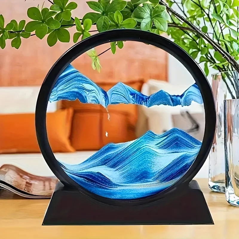 12inch 3D Hourglass Quicksand Moving Sand Art Picture Round Glass Deep Sea Sandscape Craft Flowing Paint Home Office Work Decor