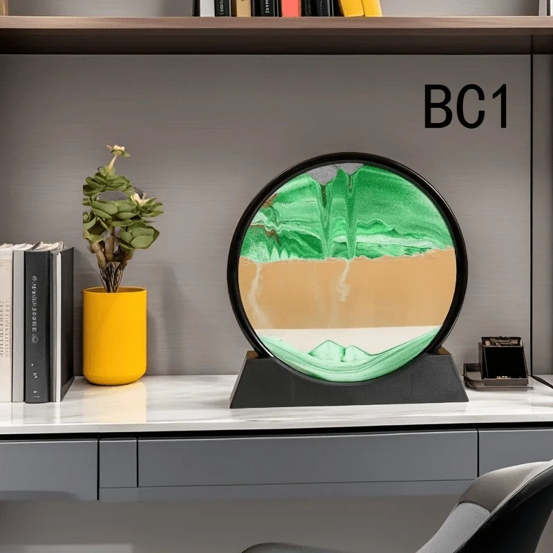 12inch 3D Hourglass Quicksand Moving Sand Art Picture Round Glass Deep Sea Sandscape Craft Flowing Paint Home Office Work Decor