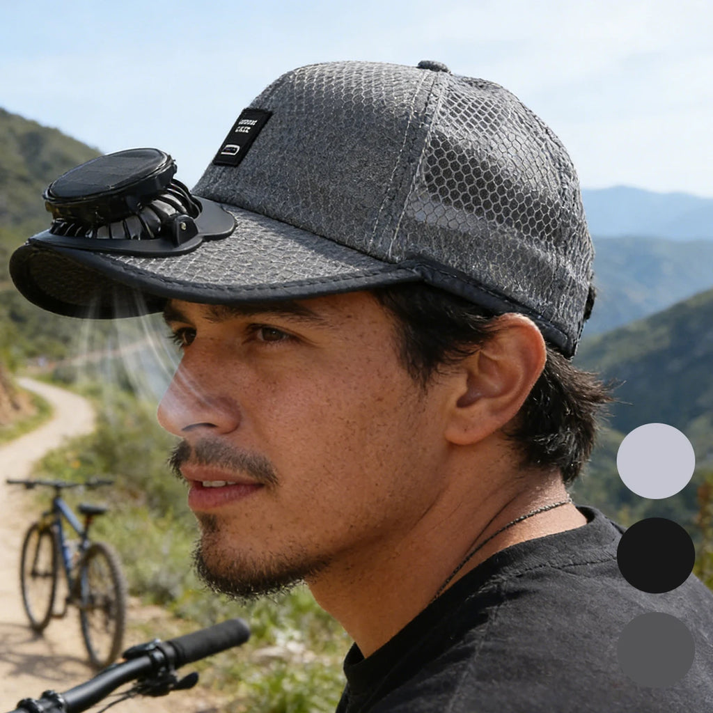 Outdoor Solar-Powered Fan Cap for Summer Sun Protection