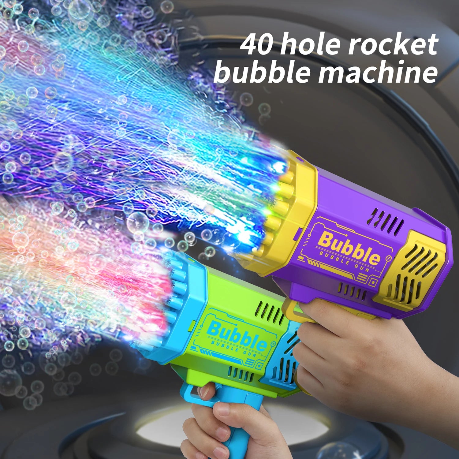 One Pack Of Children's 40 Holes Launcher Handheld Portable Electric Automatic Bubble Gun LED Light For Boys And Girls