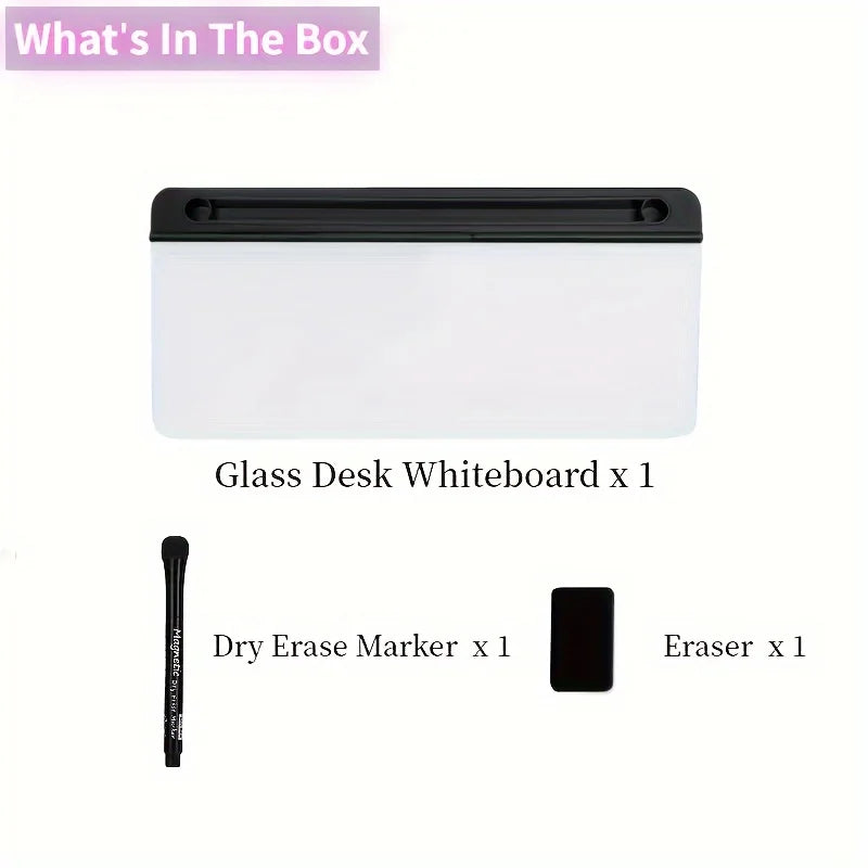 Sleek Tempered Glass Desk Whiteboard with Storage & Organizer