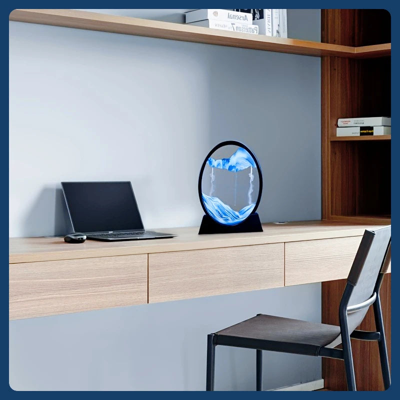 12inch 3D Hourglass Quicksand Moving Sand Art Picture Round Glass Deep Sea Sandscape Craft Flowing Paint Home Office Work Decor