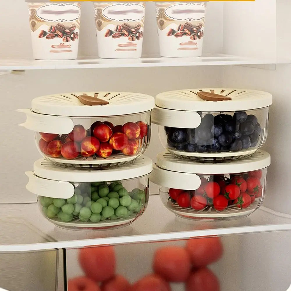 Kitchen Double Layer Drain Basket Bowl Fruit Washing Basket With Lid and Handle Household Portable Storage Container