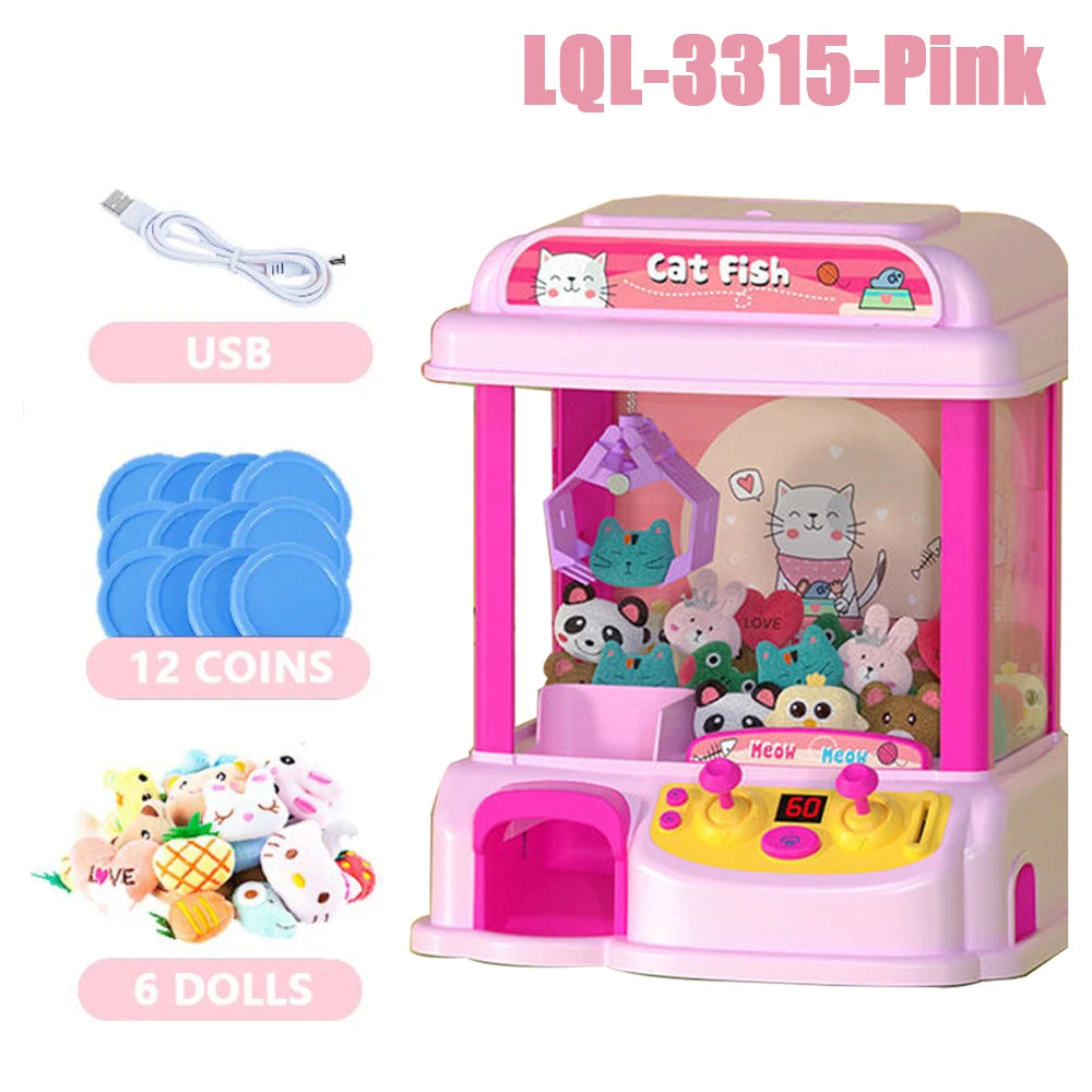 Doll Machine Coin Operated Play Game 15 Style Mini Claw Catch Toy Machines Cartoon Doll Children Interactive Toys Birthday Gift