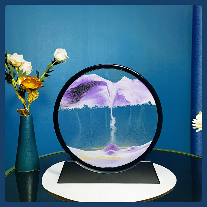 12inch 3D Hourglass Quicksand Moving Sand Art Picture Round Glass Deep Sea Sandscape Craft Flowing Paint Home Office Work Decor