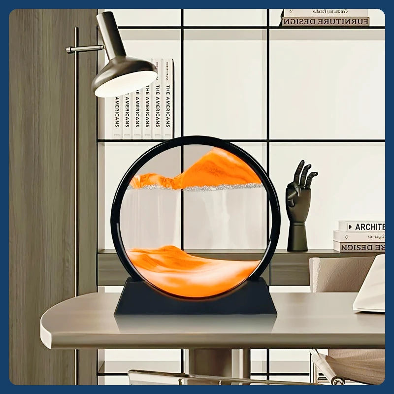 12inch 3D Hourglass Quicksand Moving Sand Art Picture Round Glass Deep Sea Sandscape Craft Flowing Paint Home Office Work Decor
