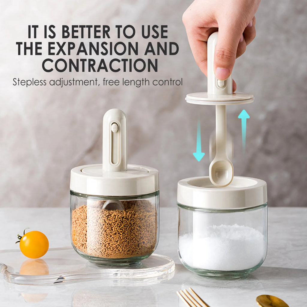 Moisture-Proof Glass Spice Jar Kitchen Seasoning Jar With Spoon Set Seasoning Box Canister Sugar Storage Pots Salt Container