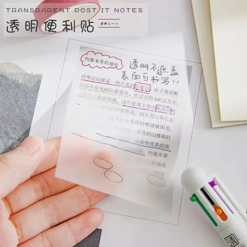 Transparent Sticky Notes 50 Sheets Waterproof Memo Pad Colourful Note Paper Pads School Office Supplies Clear Notepad Stationery