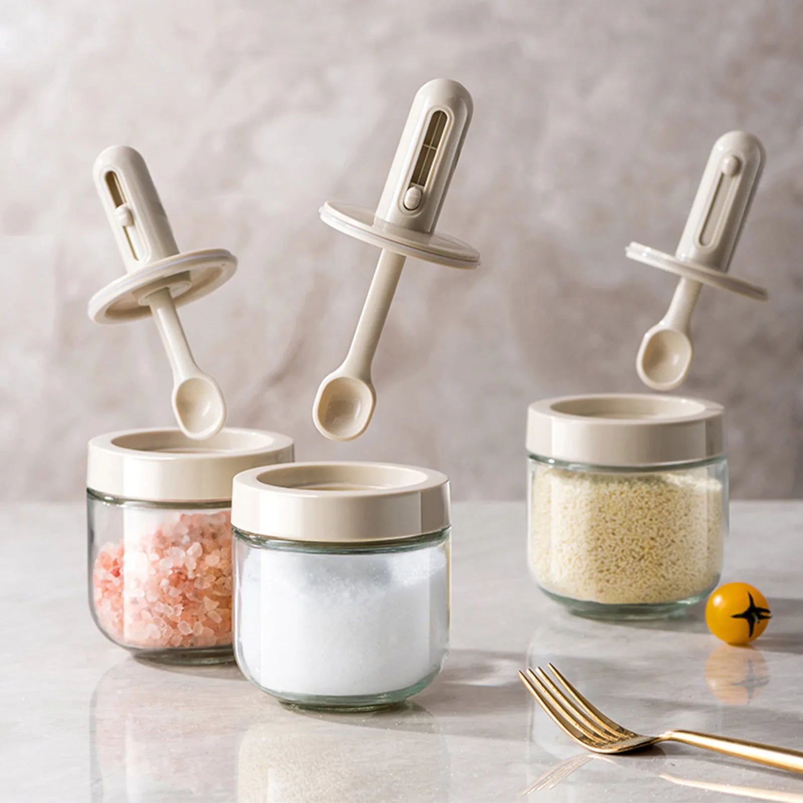 Moisture-Proof Glass Spice Jar Kitchen Seasoning Jar With Spoon Set Seasoning Box Canister Sugar Storage Pots Salt Container