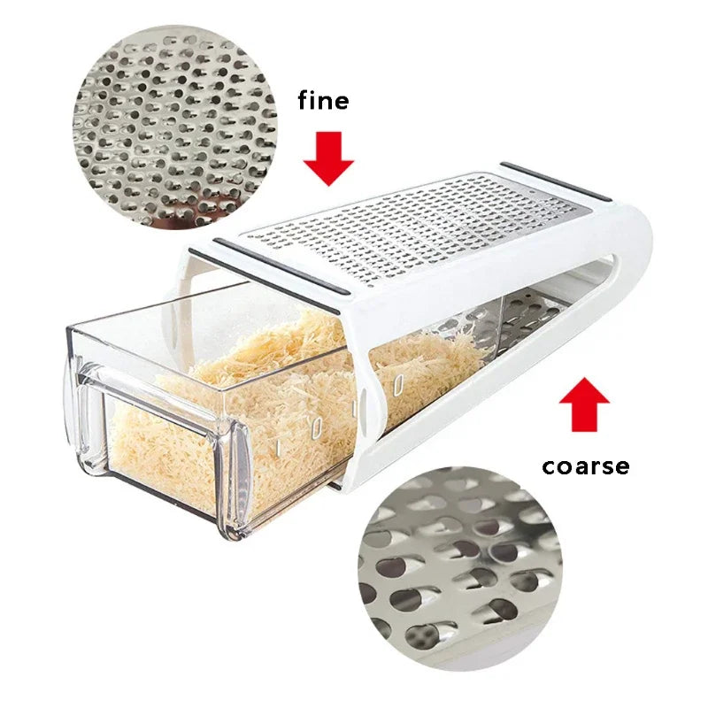 2-Sided Stainless Steel Cheese and Vegetable Grater with Container