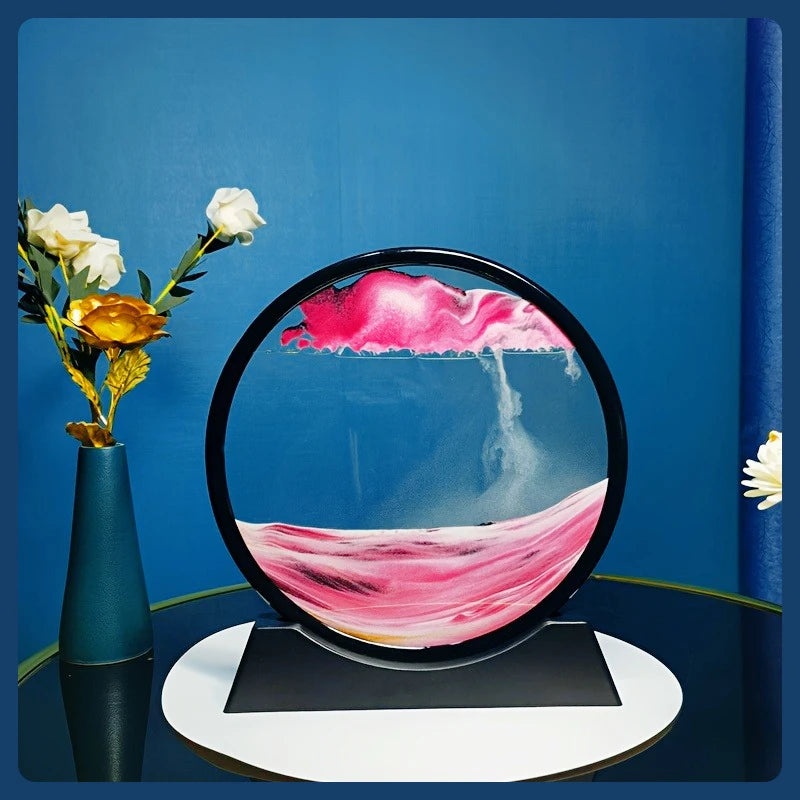12inch 3D Hourglass Quicksand Moving Sand Art Picture Round Glass Deep Sea Sandscape Craft Flowing Paint Home Office Work Decor