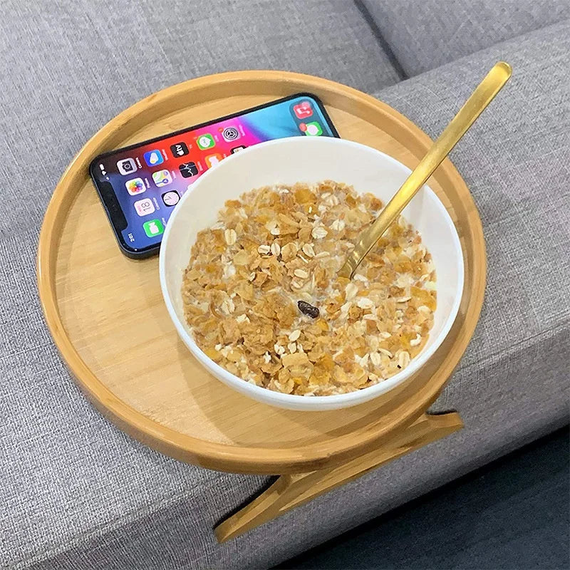 Natural Wooden Clip-On Sofa Tray for Snacks and Remote Control