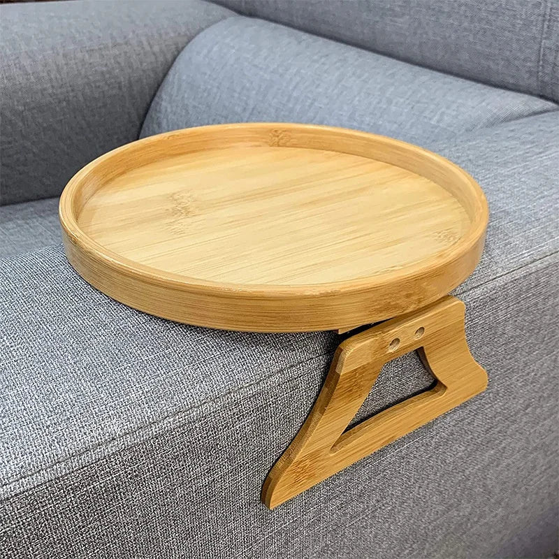 Natural Wooden Clip-On Sofa Tray for Snacks and Remote Control