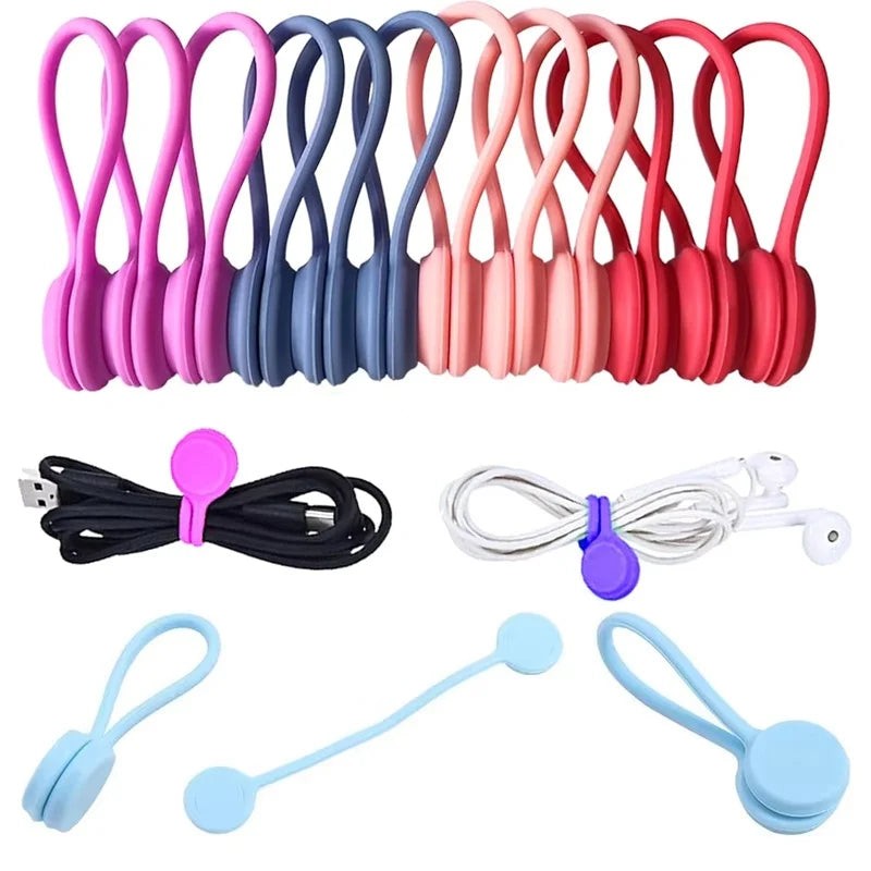 10pcs Reusable Magnetic Cable Ties Cord Organizer Clips Silicone Magnetic Cord Tie For Bundling Stuff Book Marker Fridge Magnets