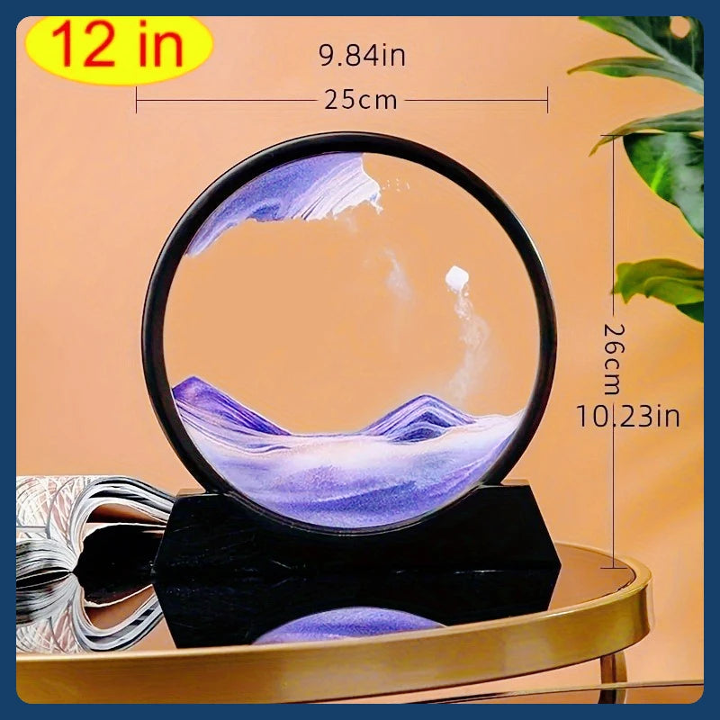 12inch 3D Hourglass Quicksand Moving Sand Art Picture Round Glass Deep Sea Sandscape Craft Flowing Paint Home Office Work Decor