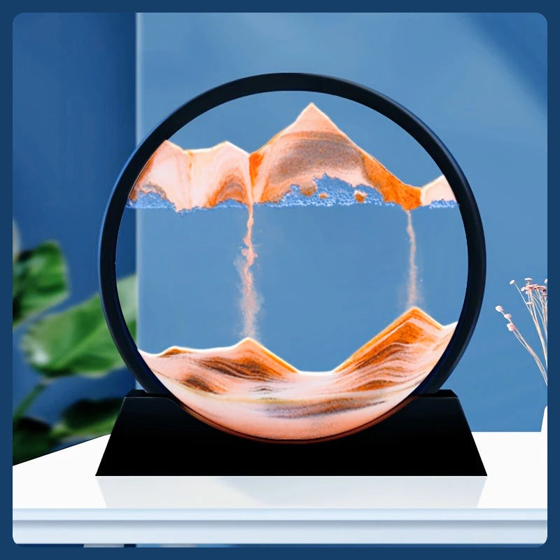 12inch 3D Hourglass Quicksand Moving Sand Art Picture Round Glass Deep Sea Sandscape Craft Flowing Paint Home Office Work Decor