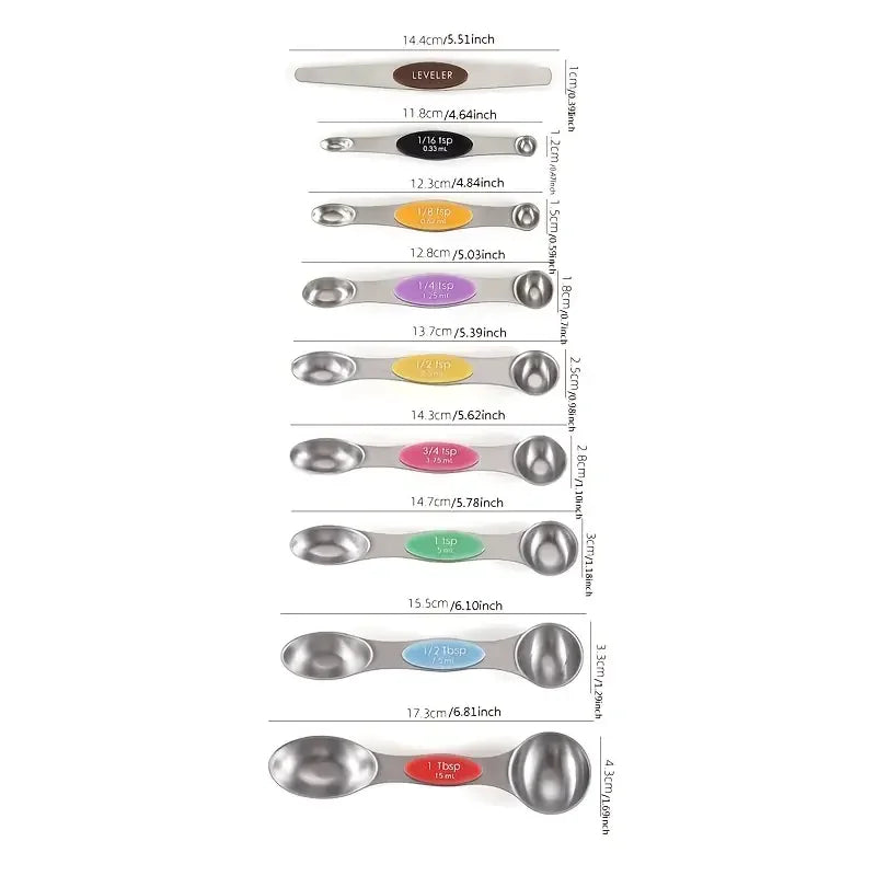 9-Piece Magnetic Measuring Spoon Set - Dual Sided for Precision