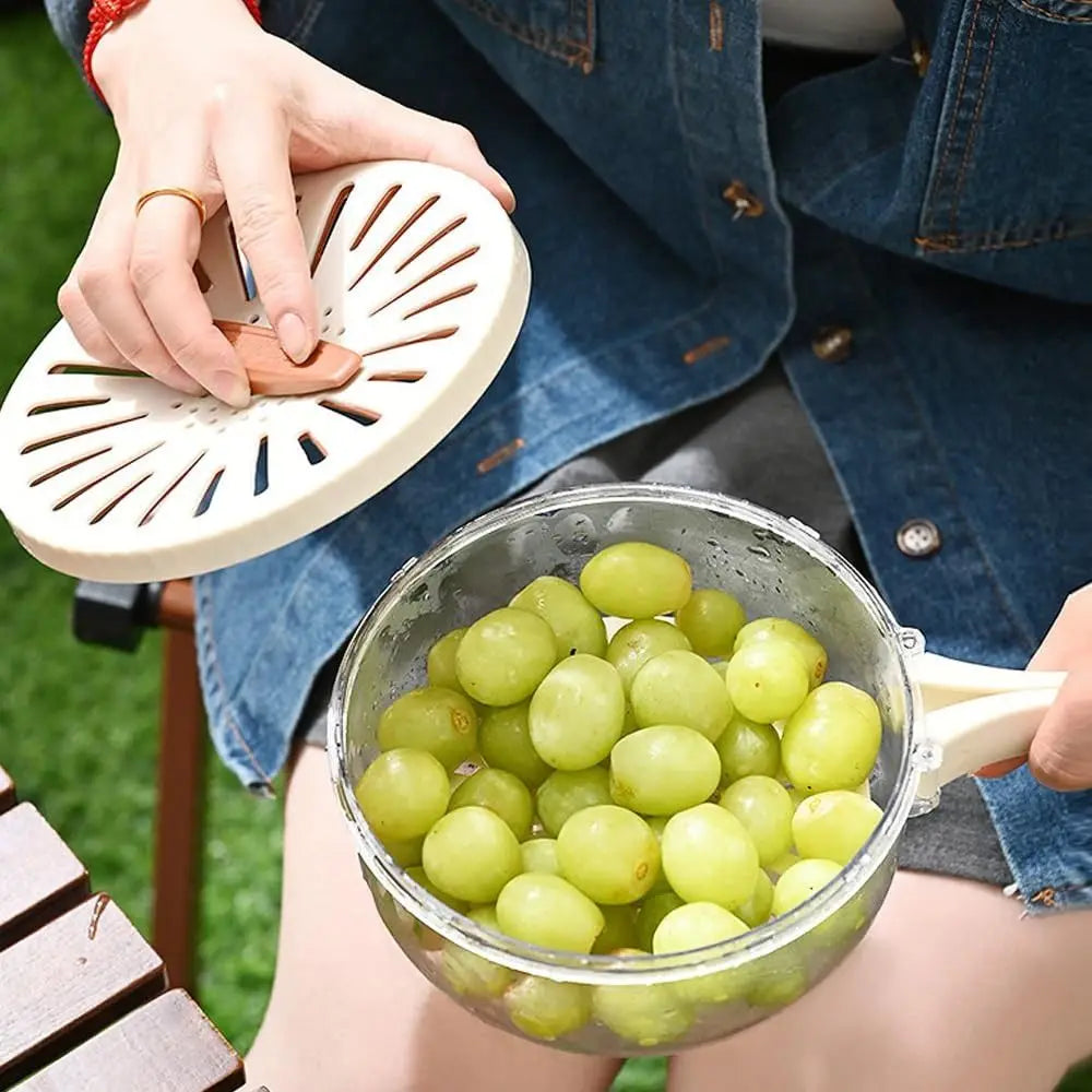 Kitchen Double Layer Drain Basket Bowl Fruit Washing Basket With Lid and Handle Household Portable Storage Container