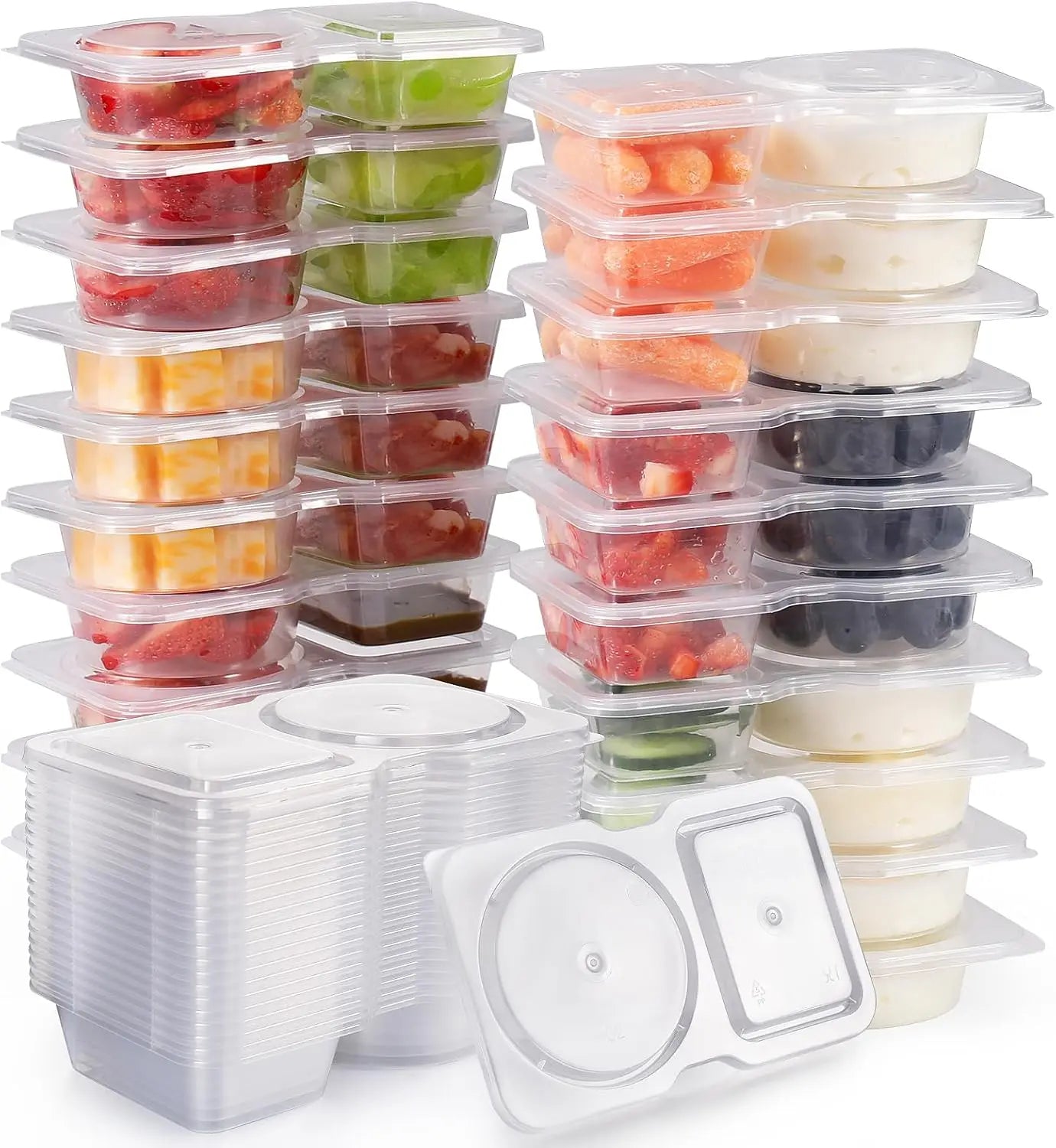 Reusable Snack Containers with Lids 20Pcs Double Compartment Snackle Box Portion Control Snack Pack for On-the-Go Meals Camping