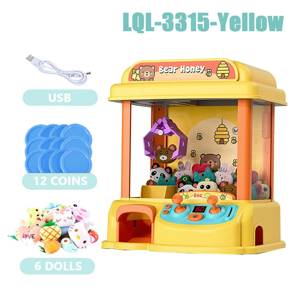 Doll Machine Coin Operated Play Game 15 Style Mini Claw Catch Toy Machines Cartoon Doll Children Interactive Toys Birthday Gift