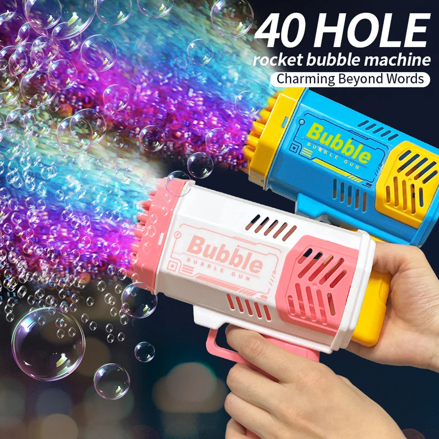 One Pack Of Children's 40 Holes Launcher Handheld Portable Electric Automatic Bubble Gun LED Light For Boys And Girls