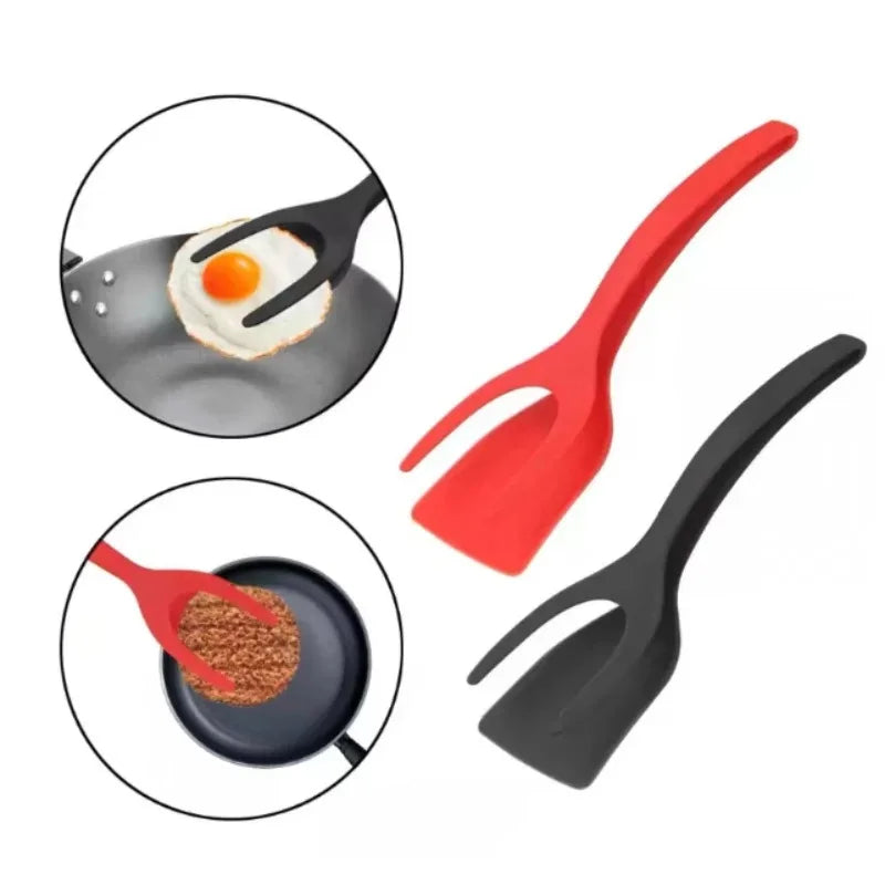 2 in 1 Spatula with Tongs - Non-Stick Egg & Pancake Tool